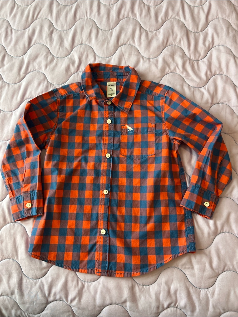 Carter's Orange and Navy Plaid Button-Down Shirt